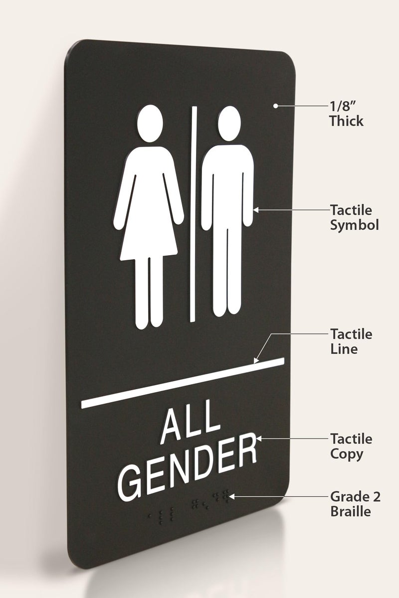 Headline Sign 9486 Wheelchair Accessible All Gender Restroom ADA Sign with Grade 2 Braille and Tactile Graphics, 6" x 9", Black/White, Made in USA - Image 3